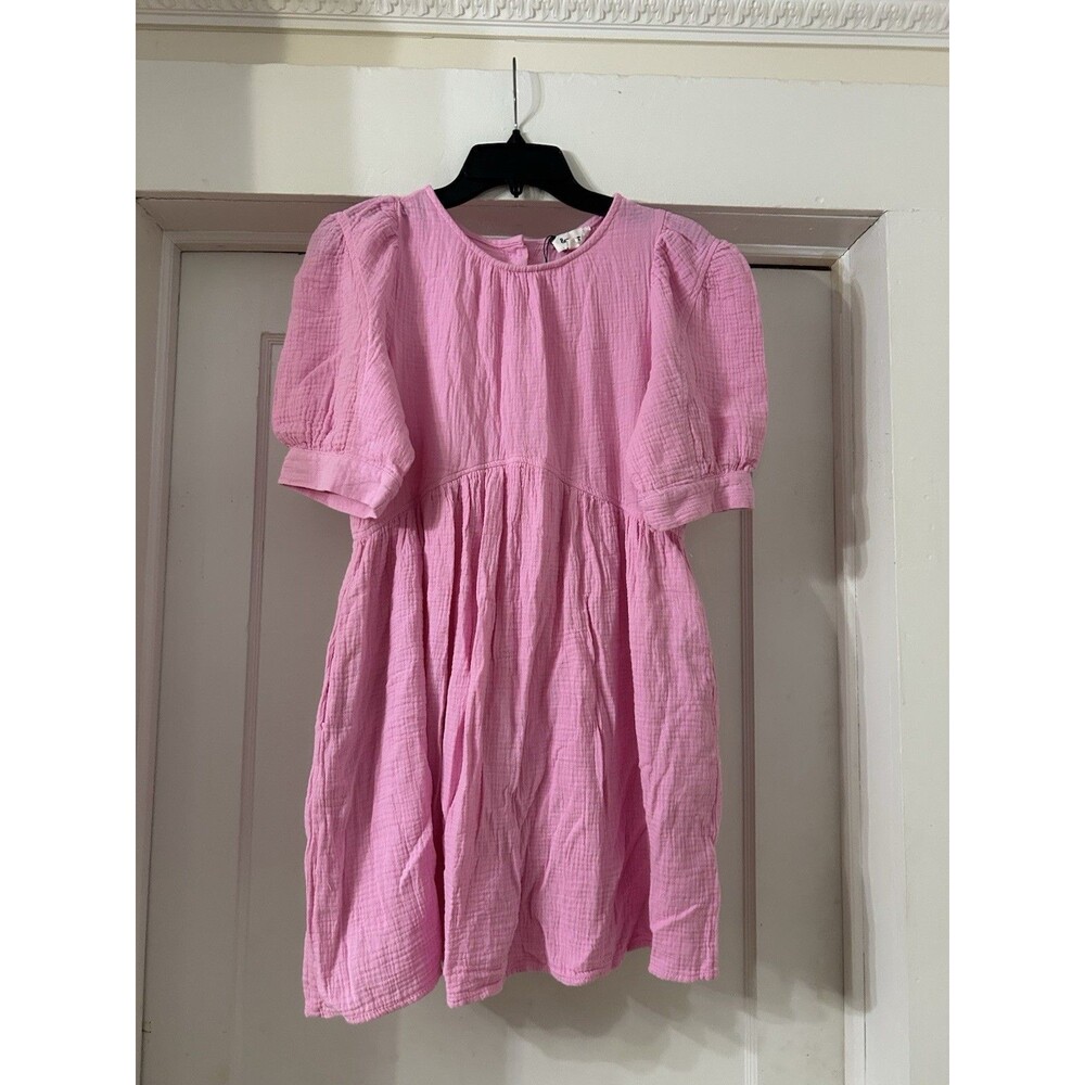 &merci Pink Gauze Mini Babydoll Dress Puff Sleeve Cotton Women’s Small Cottage